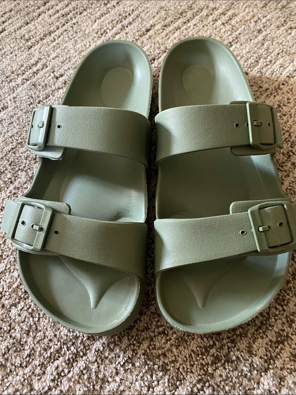 Shade & Shore Olive Green Double Buckle Slide Sandals